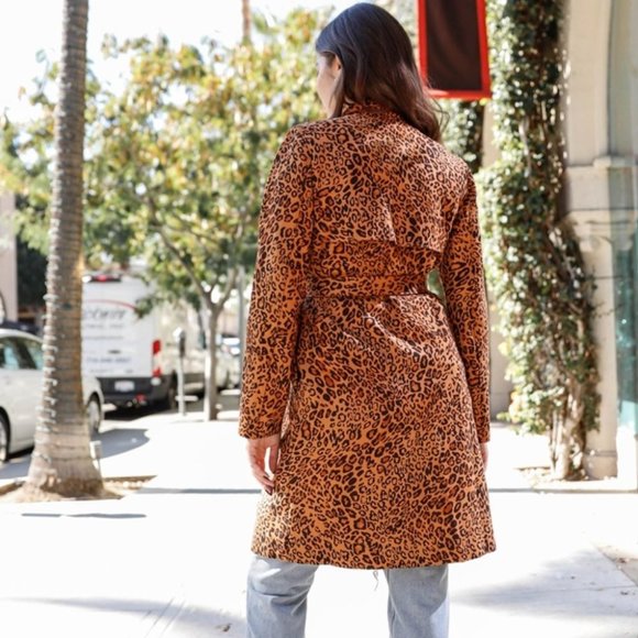 CLASSIC vegan suede Leopard Print Trench coat jack - Picture 8 of 8